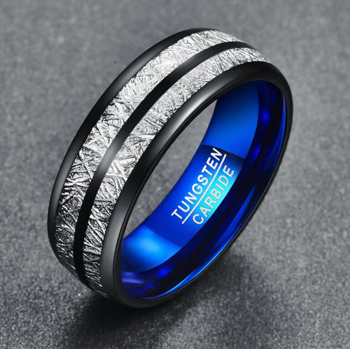 8mm Black Blue Tungsten Wedding Rings for Couples