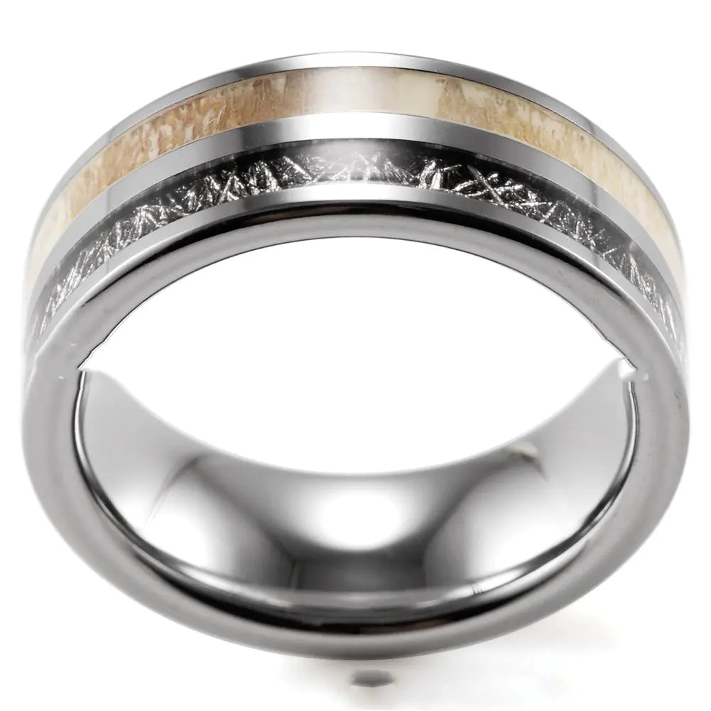 Black Silver Antlers Fashion Tungsten Ring