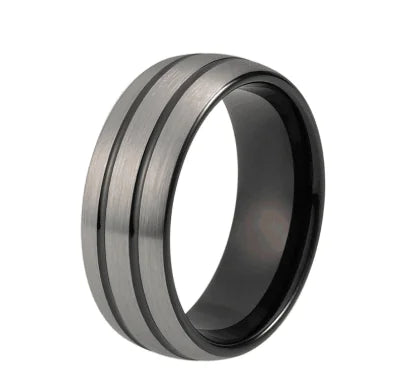 Black Tungsten Wedding Ring with Silver Matte Top