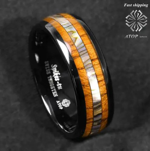 Black Tungsten Carbide Ring with Wooden Inlay