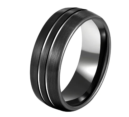 Black Tungsten Wedding Ring with Silver Matte Top