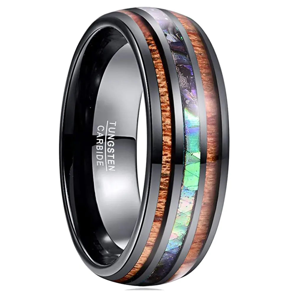 Electroplated Black Tungsten Ring with Abalone Inlay