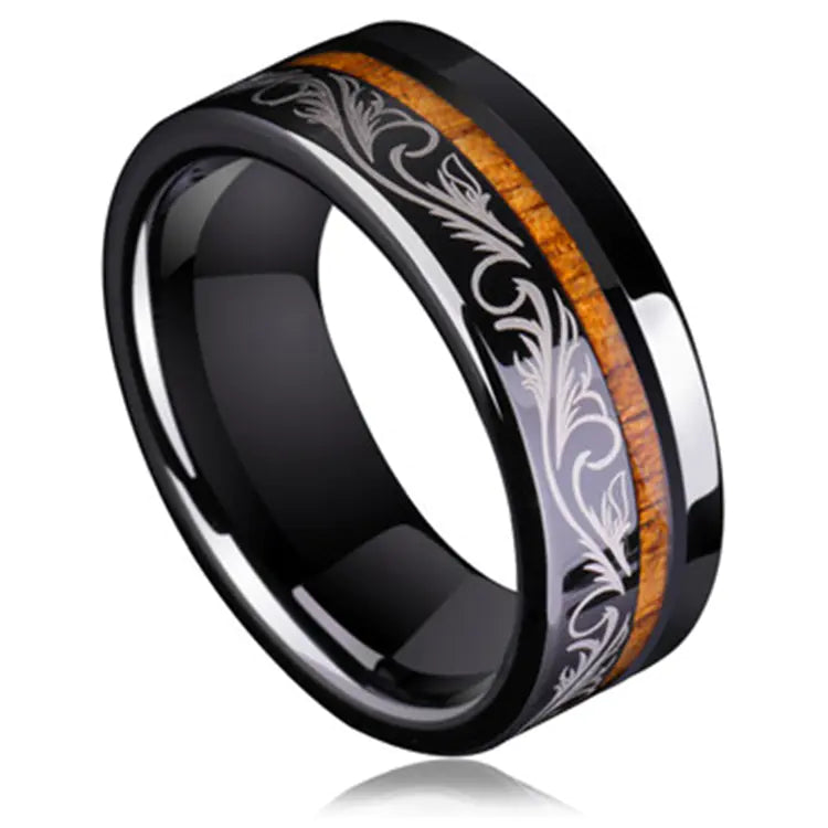 Black Tungsten Wood Inlay Ring - Custom Men's Design