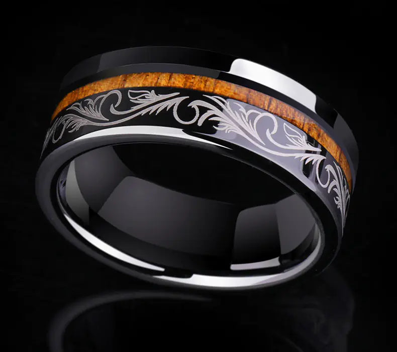 Black Tungsten Wood Inlay Ring - Custom Men's Design