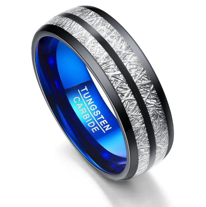 8mm Black Blue Tungsten Wedding Rings for Couples