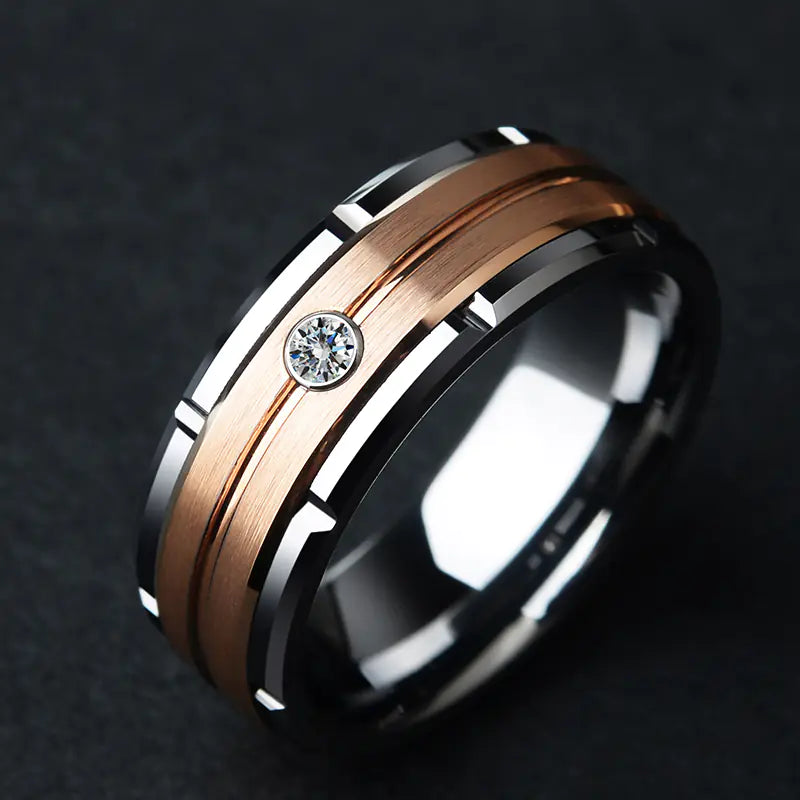 Diamond-Inlaid Tungsten Wedding Ring