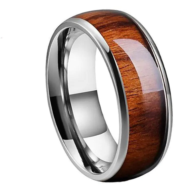 Fashion Tungsten Ring with Hawaiian Wood Inlay
